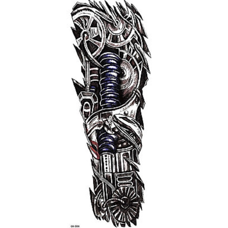 Robot Machine Gear Pattern Full Arm Body Temporary Tattoo