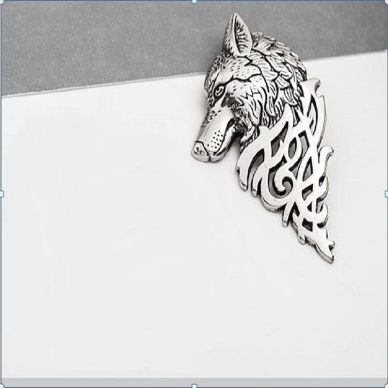 Vintage Men Lapel Wolf Brooch Pin Silver