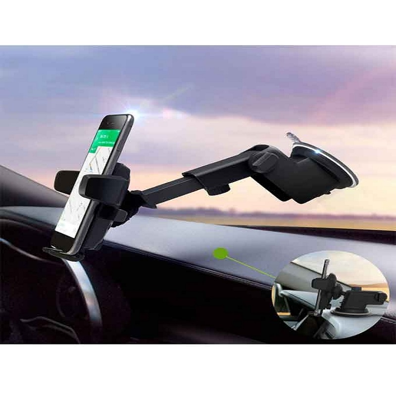 Universal Suction Cup Long Handle Car Mobile Holder - Black