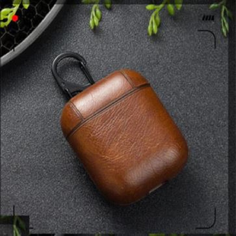 Apple Airpods Leather Protective Shell Case Dark Brown