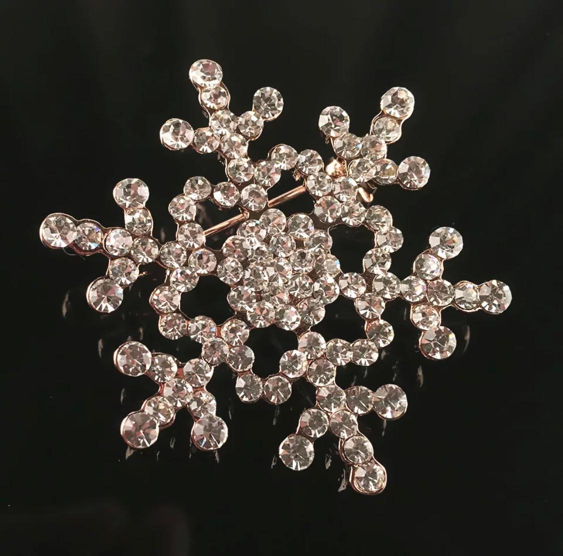 Shiny Crystal Snowflake Women Fashion Brooch Pin Gold