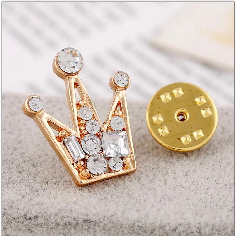 Clothes Buckels Rhinestone Small Queen Crown Brooch For Men And Women Gold