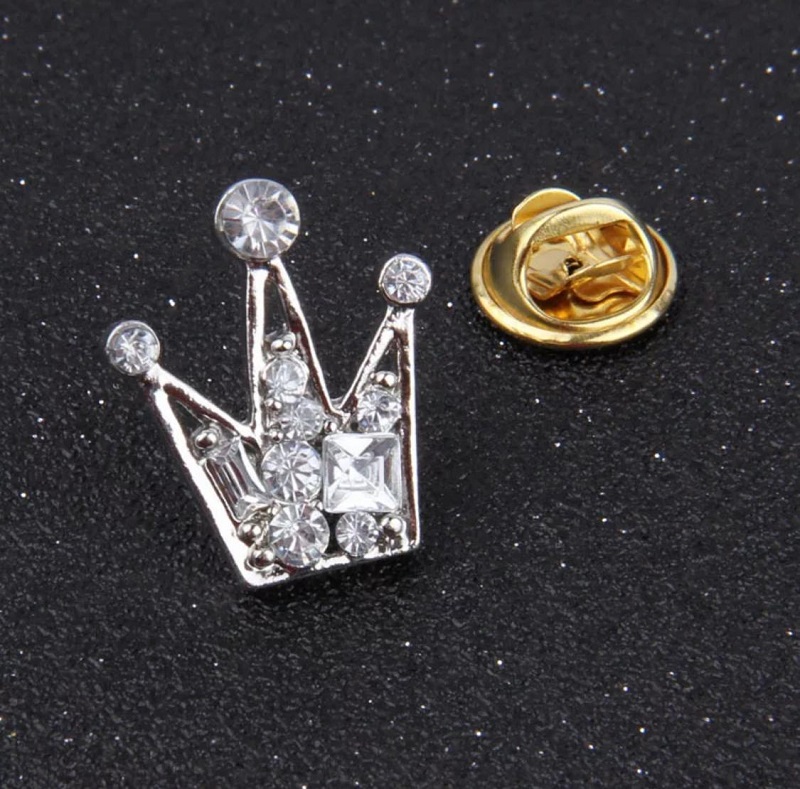Clothes Buckels Rhinestone Small Queen Crown Brooch For Men And Women Silver