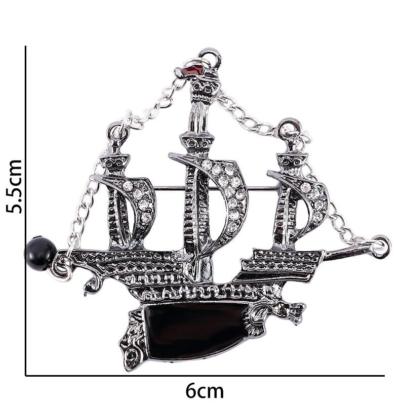 Vintage Pirate Sail Ship Alloy Brooch Pin Silver Colour