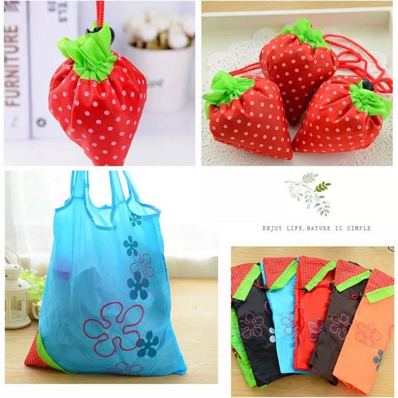 Pack of 3 Portable Strawberry Folding Bag Reuse-able Eco Friendly Shopping Pouch Nylon