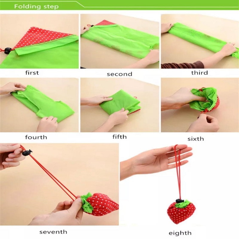 Pack of 3 Portable Strawberry Folding Bag Reuse-able Eco Friendly Shopping Pouch Nylon