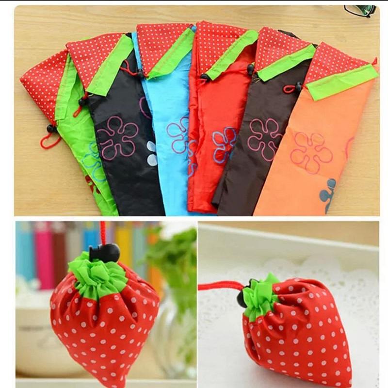 Pack of 3 Portable Strawberry Folding Bag Reuse-able Eco Friendly Shopping Pouch Nylon