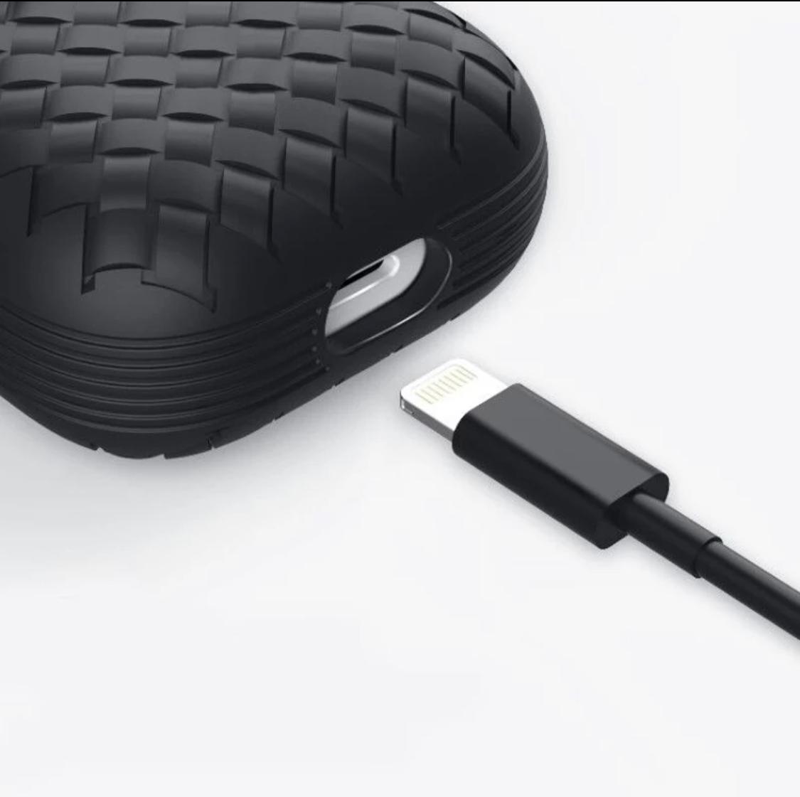  Protective Case Cover For Apple Air pods Weave Design Soft Silicone Black