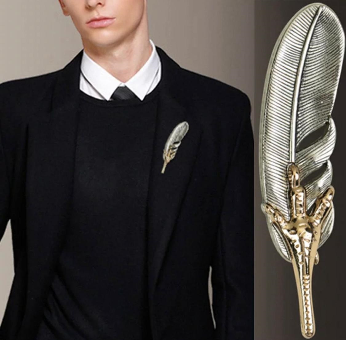 Silver Eagle Feather Claw Leaf Lapel Suit Pin Brooch