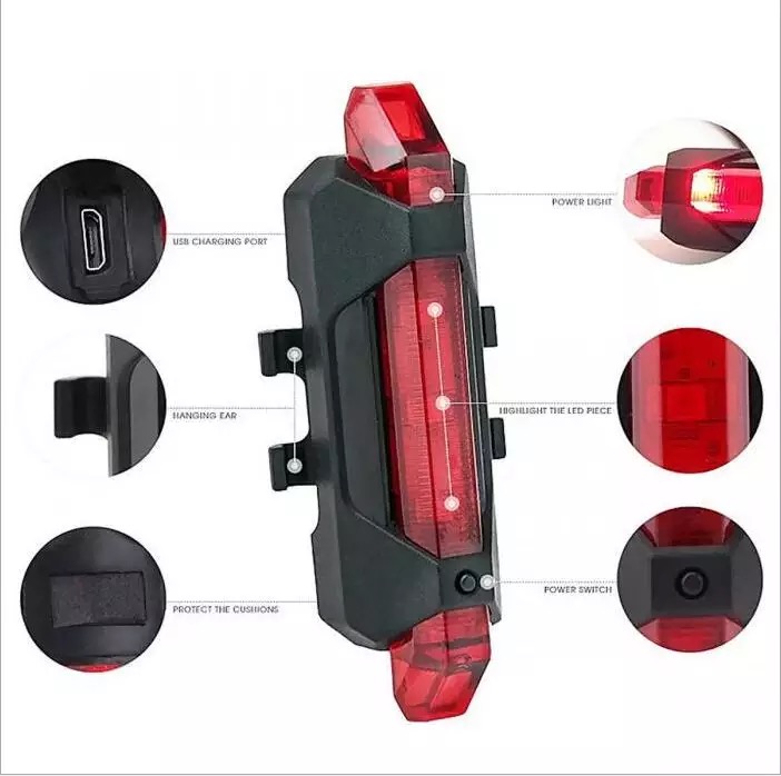 1pc Portable Red Bicycle Tail Light Safety Rechargeable Night Light