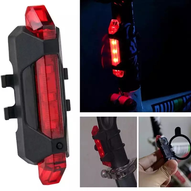 1pc Portable Red Bicycle Tail Light Safety Rechargeable Night Light