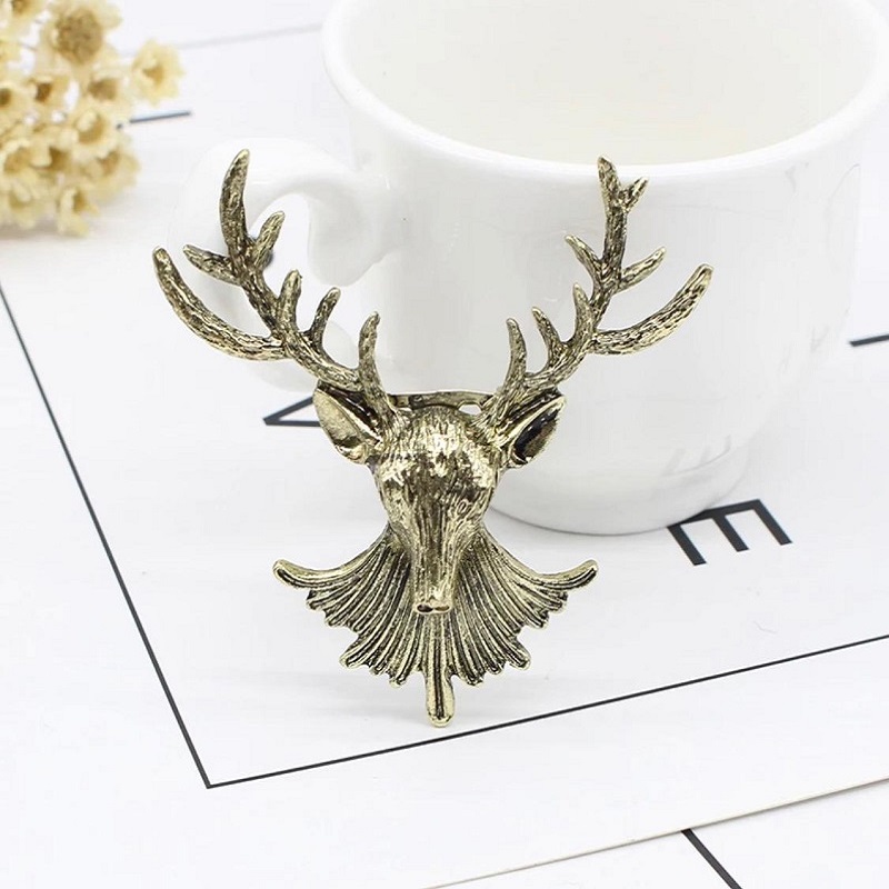 Hunting Animal Deer Moose Head Brooch Pins 