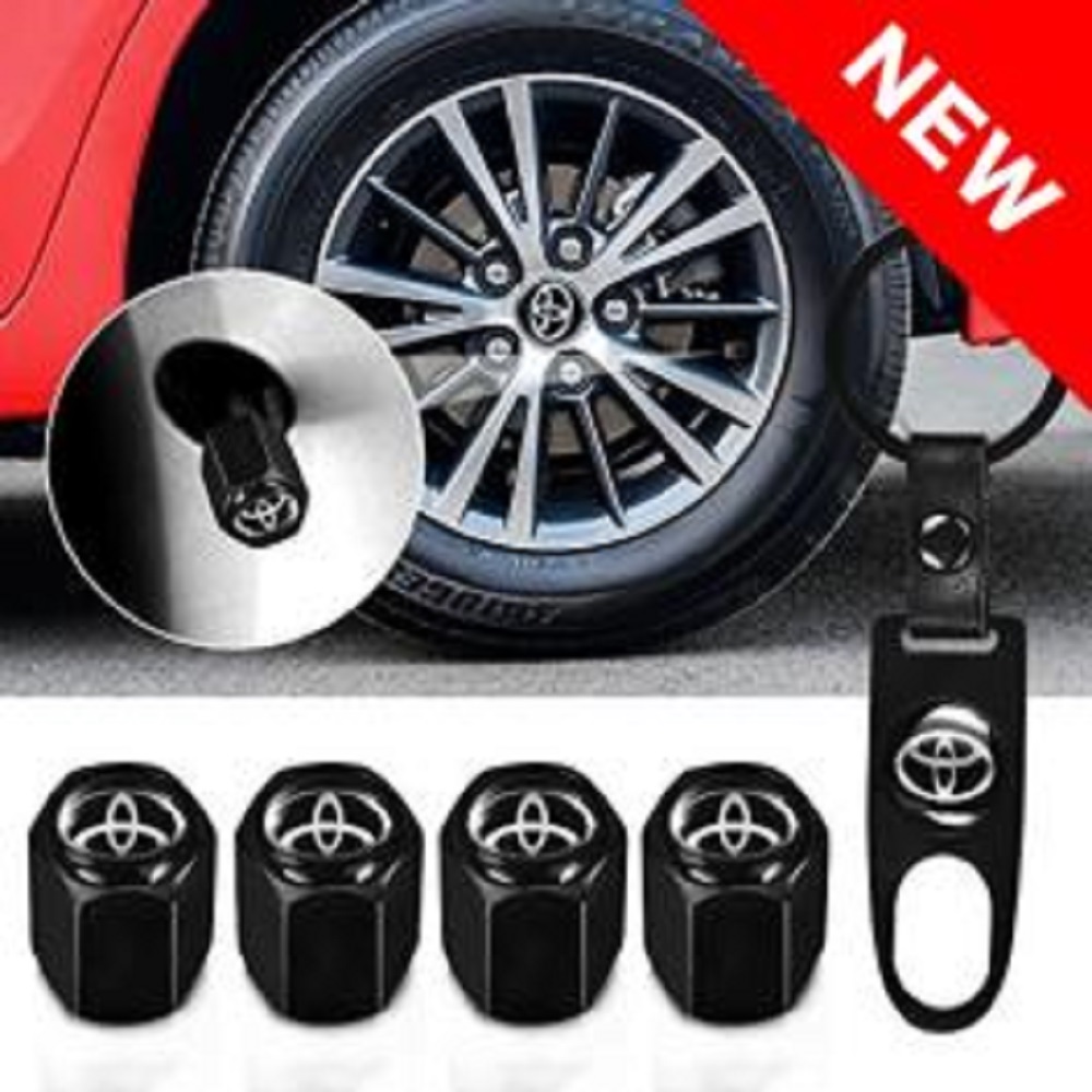 4X T.o.y.o.t.a Logo Car Wheel Tyre Valves Dust Stems Air Caps + Keychain