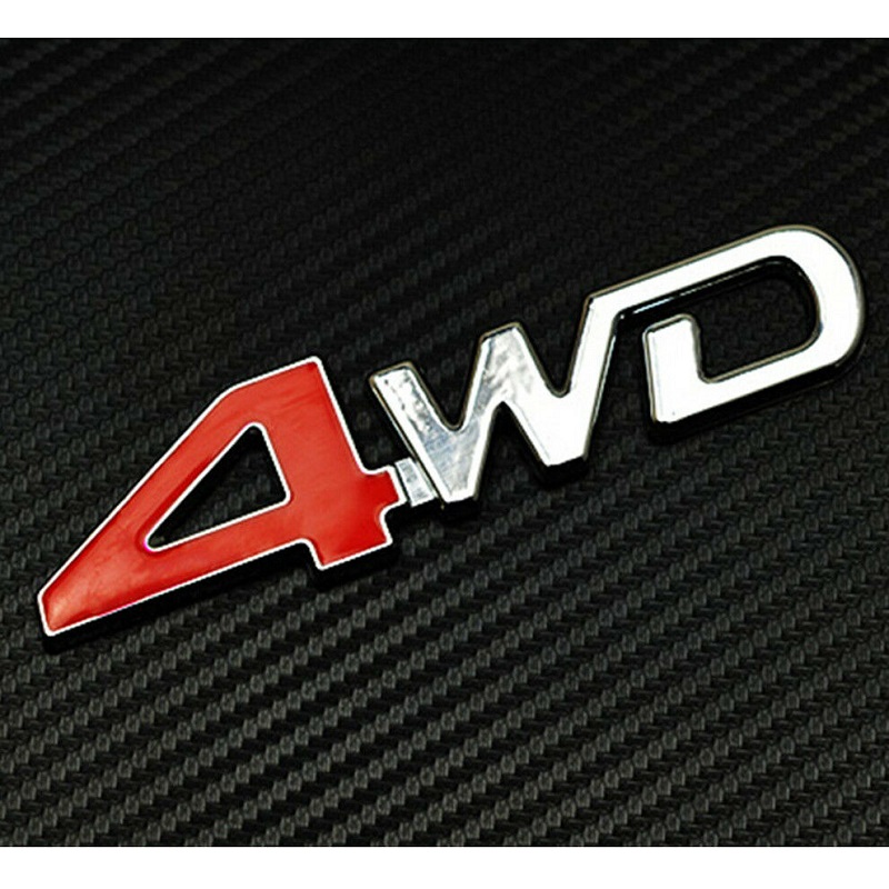 3D 4WD Logo Red and Silver 4 Wheel Drive Chrome Sticker Metal