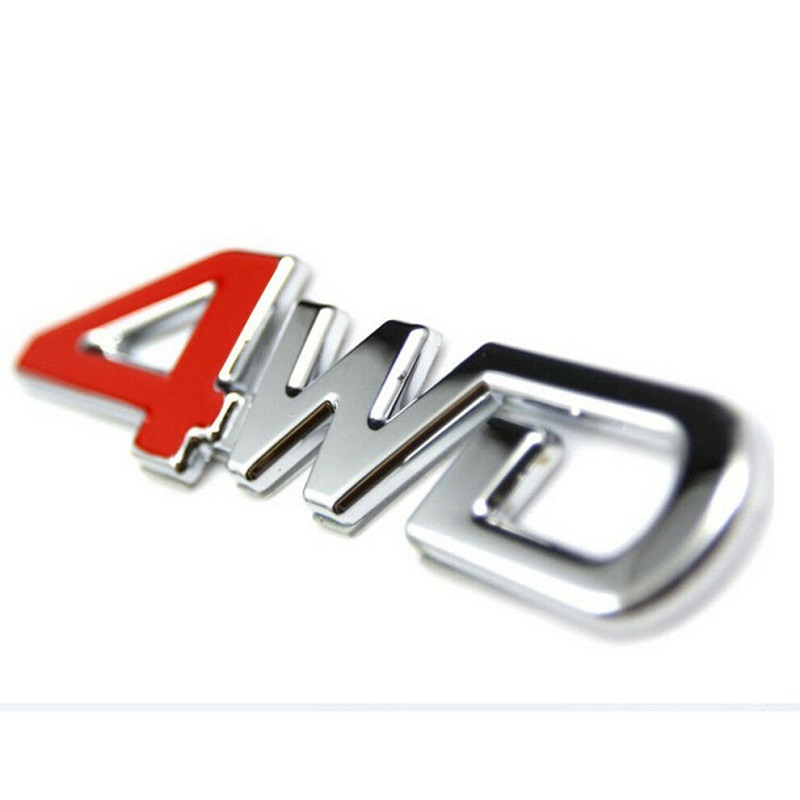 3D 4WD Logo Red and Silver 4 Wheel Drive Chrome Sticker Metal