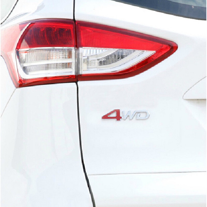 3D 4WD Logo Red and Silver 4 Wheel Drive Chrome Sticker Metal