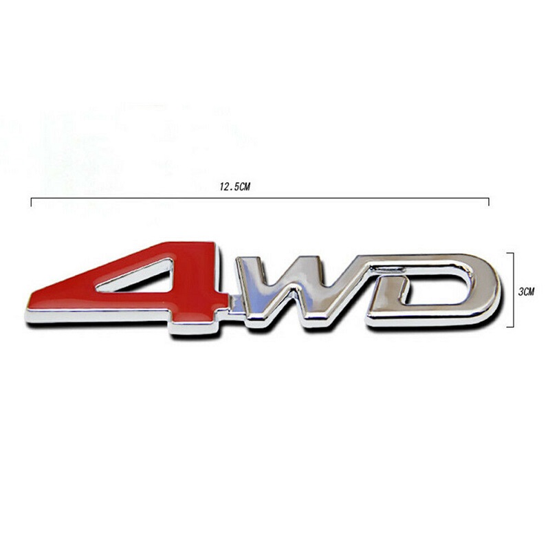 3D 4WD Logo Red and Silver 4 Wheel Drive Chrome Sticker Metal