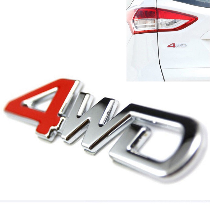 3D 4WD Logo Red and Silver 4 Wheel Drive Chrome Sticker Metal