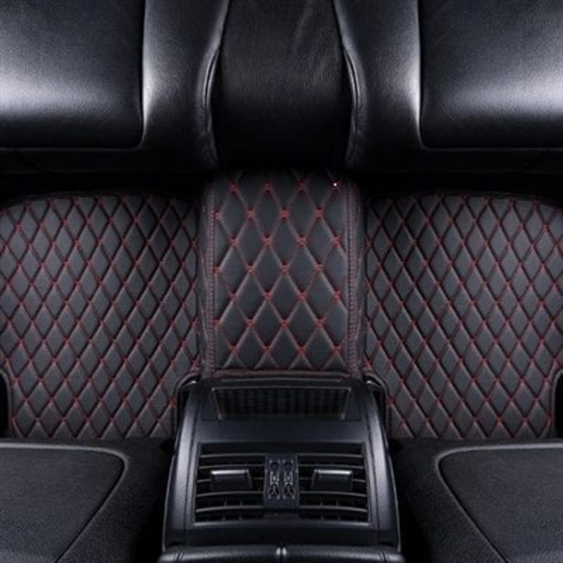 7D Luxury Floor Mats for H.o.n.d.a C.i.t.y 2009-2019 Black with Red Stitching