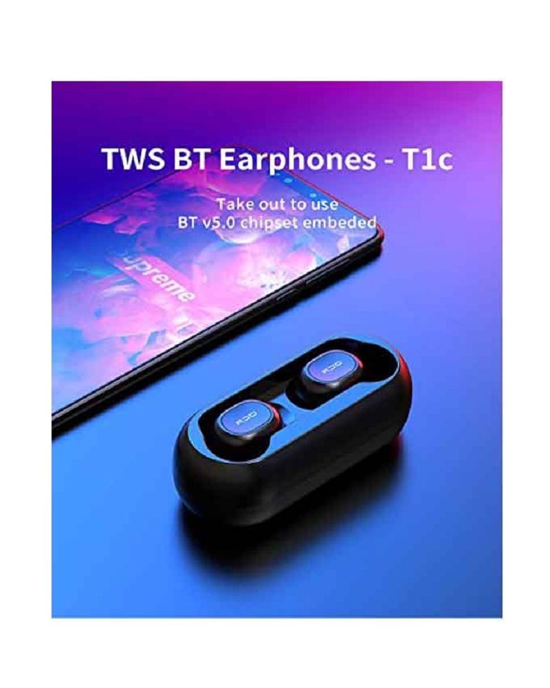 QCY T1c Mini Wireless Bluetooth Earbuds With Charging Box - Black