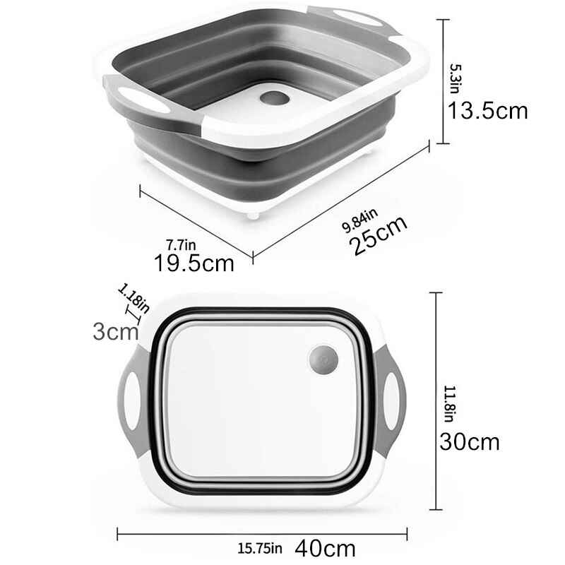 3 in 1 Board With Colander Foldable Multi-function Kitchen Plastic Silicone Dish Tub Washing Sink