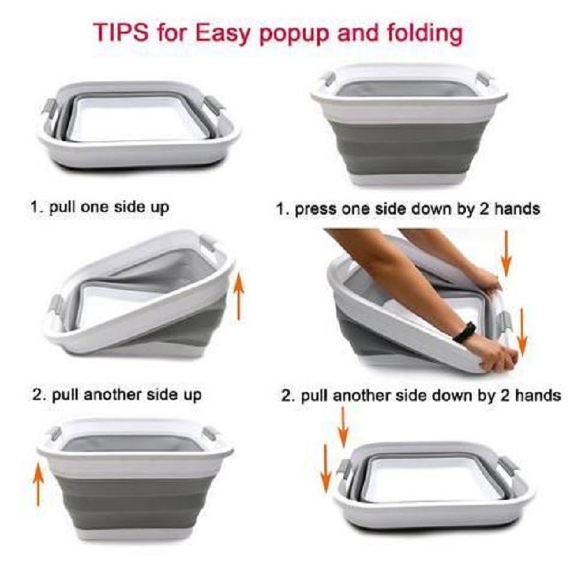 3 in 1 Board With Colander Foldable Multi-function Kitchen Plastic Silicone Dish Tub Washing Sink