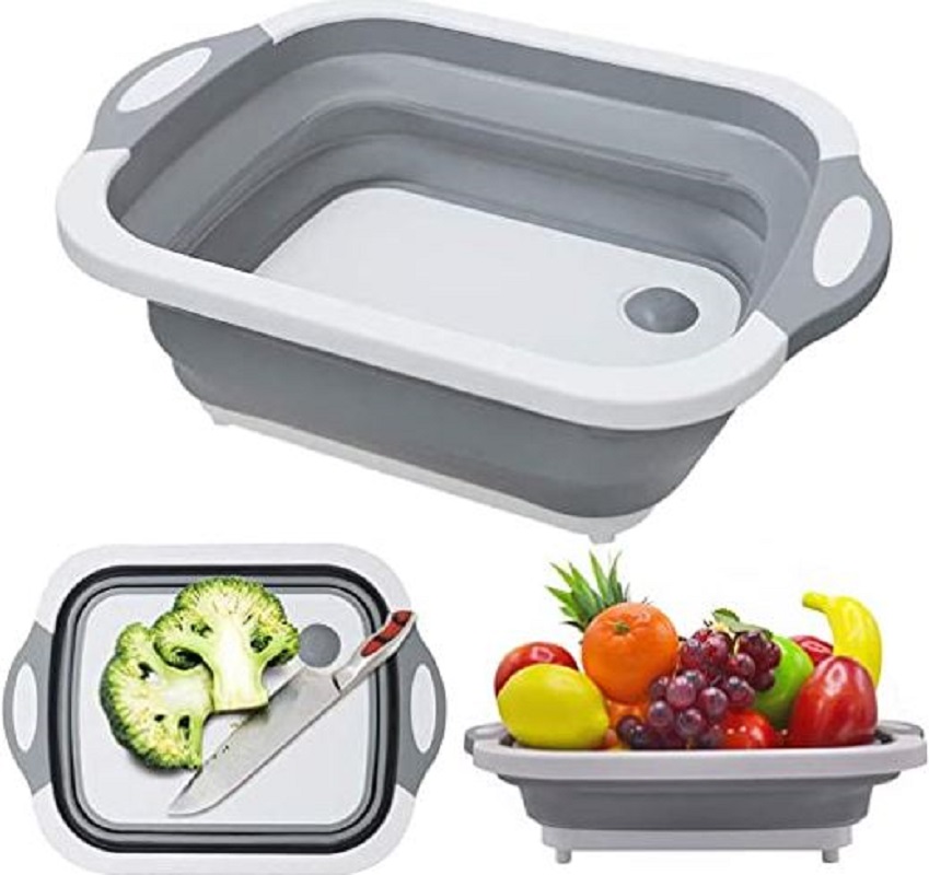 3 in 1 Board With Colander Foldable Multi-function Kitchen Plastic Silicone Dish Tub Washing Sink