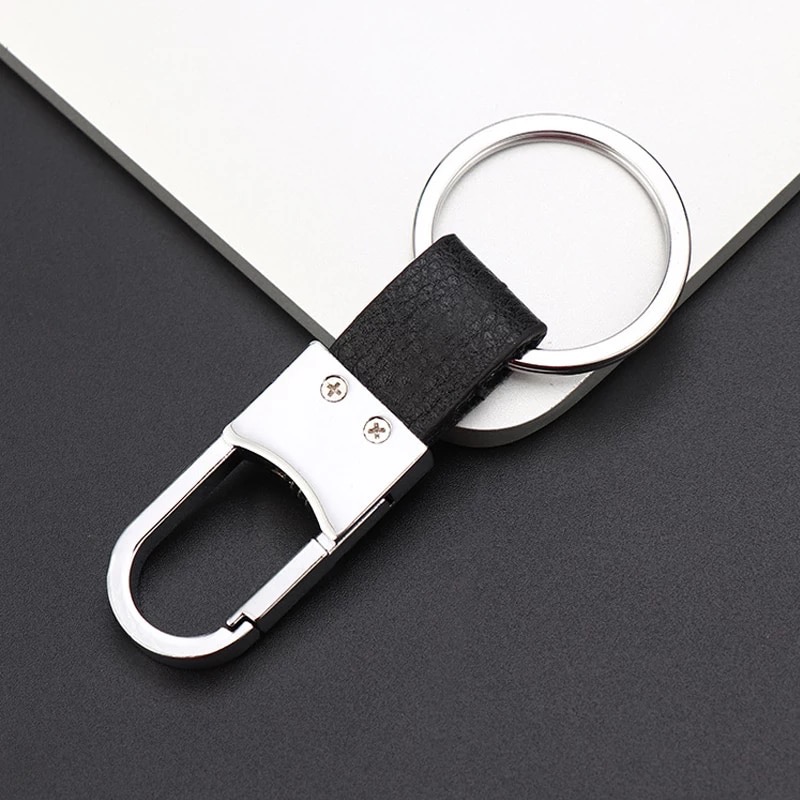 Creative Men's Black Leather Strap Key Ring