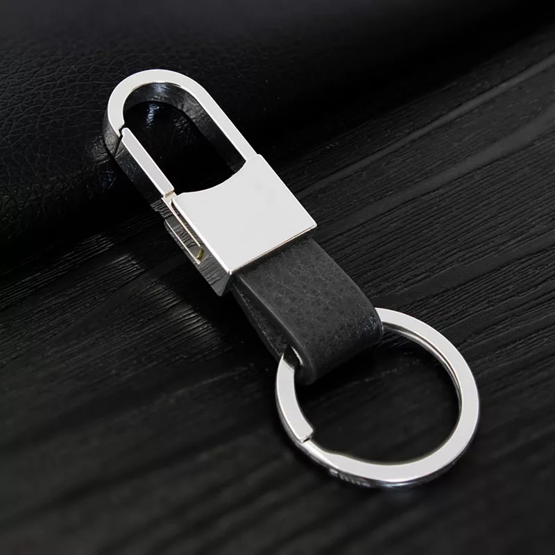 Creative Men's Black Leather Strap Key Ring