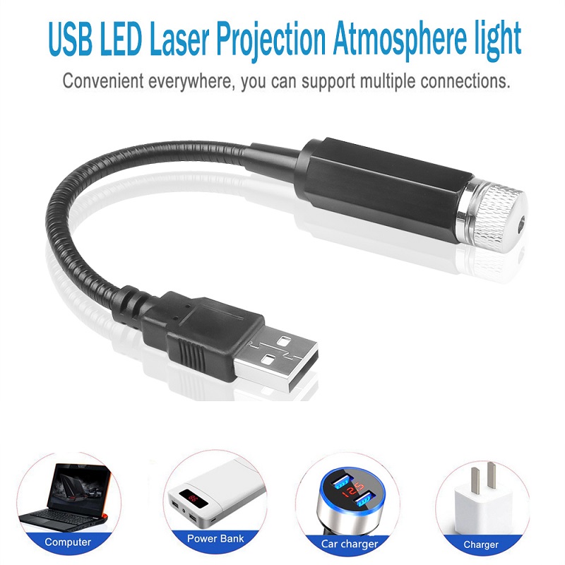 Universal USB LED Car Atmosphere Starry Laser Projection Light