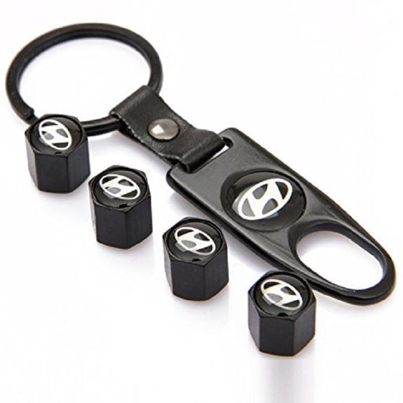 4X Hyundai Logo Car Wheel Tyre Valves Dust Stems Air Caps + Keychain