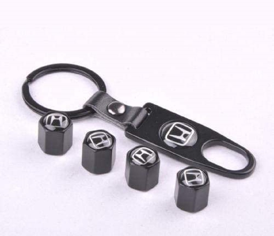 4X H.o.n.d.a Logo Car Wheel Tyre Valves Dust Stems Air Caps + Keychain