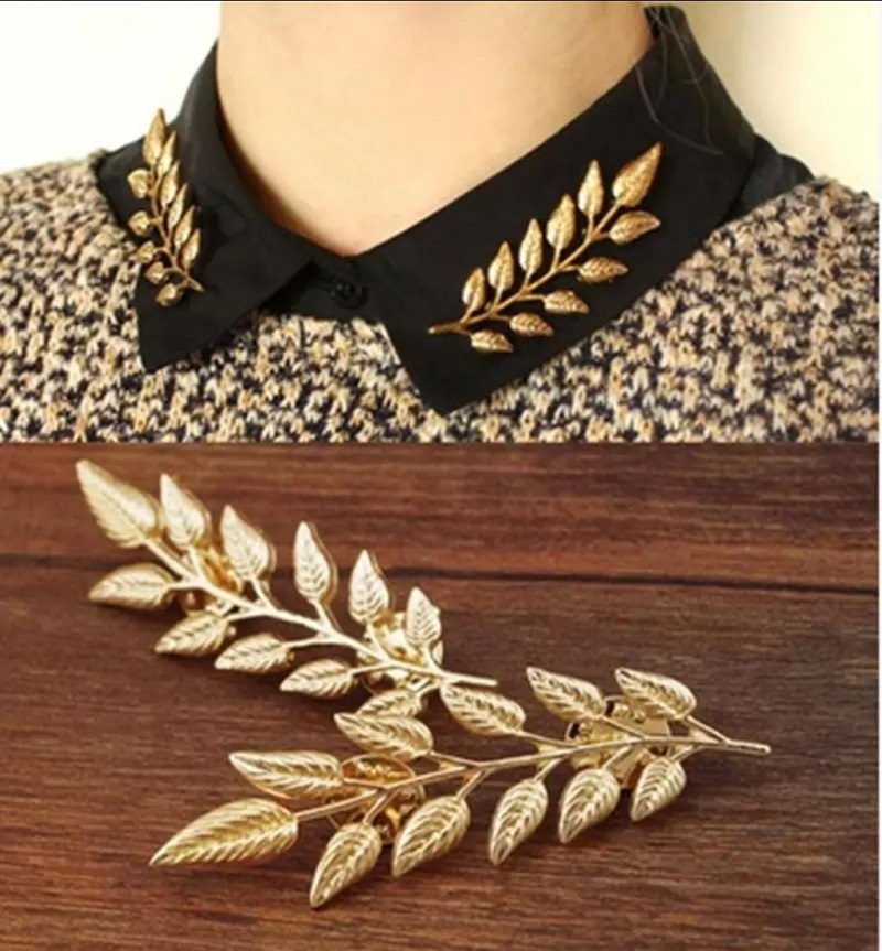 Pack of 2 Retro Tree Leaf Brooch Lapel Pin Gold