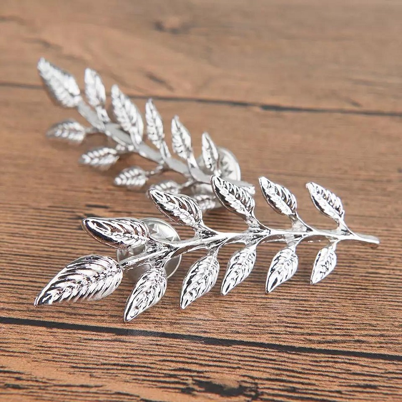 Pack of 2 Retro Tree Leaf Brooch Lapel Pin Silver