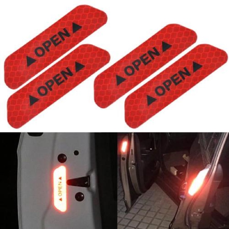 4PCS Super Car Door Open Sticker Reflective Tape Safety Warning Red