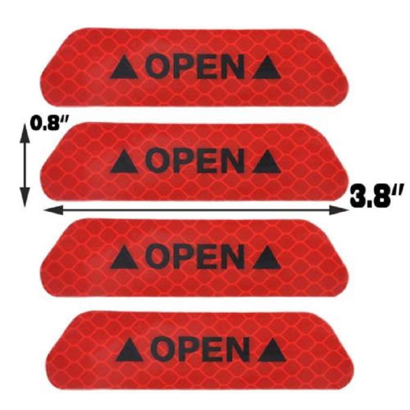 4PCS Super Car Door Open Sticker Reflective Tape Safety Warning Red