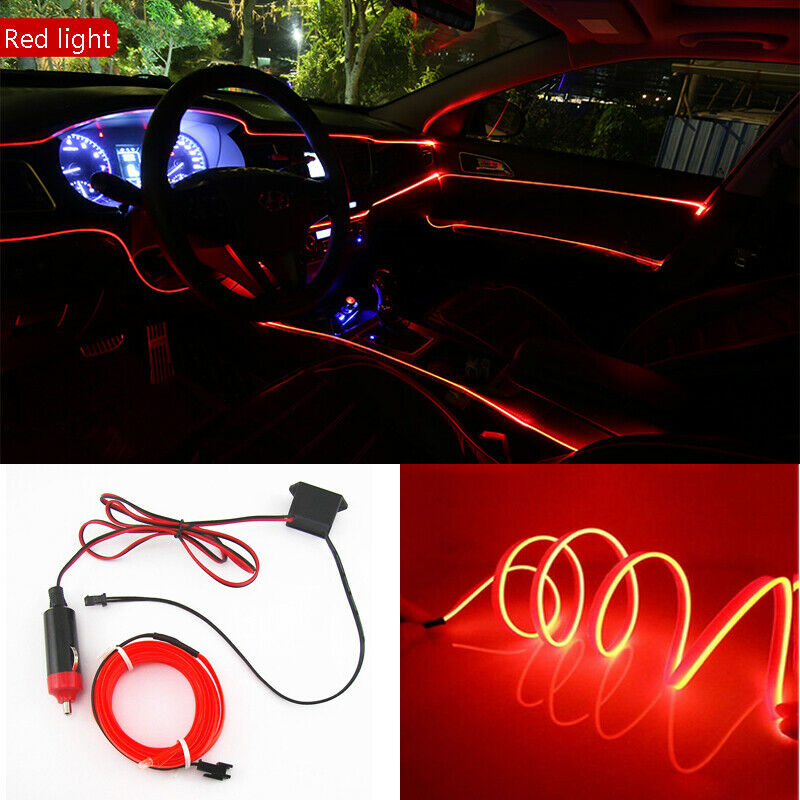 9ft EL Wire Flexible Neon Lamp Rope Tube Cable LED Strip Glow String Light For Car Decoration Red