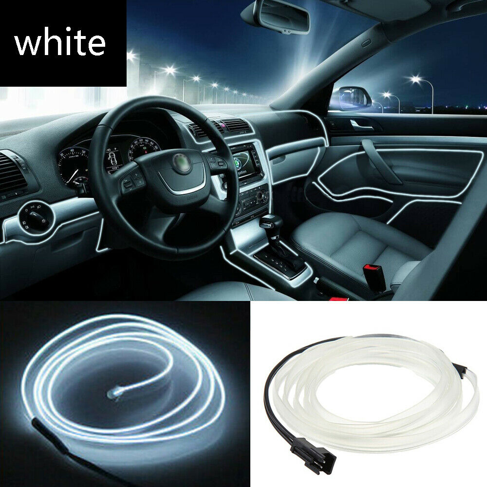 9ft EL Wire Flexible Neon Lamp Rope Tube Cable LED Strip Glow String Light For Car Decoration White