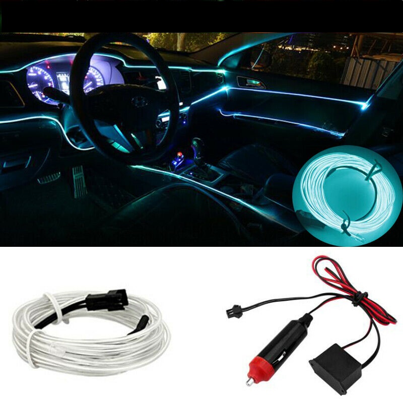 9ft EL Wire Flexible Neon Lamp Rope Tube Cable LED Strip Glow String Light For Car Decoration Ice Blue