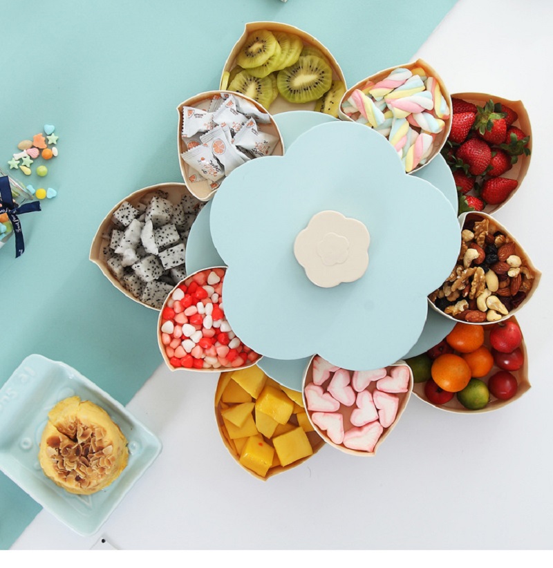 Pattern Rotation 2-layer Petal Candy Box Nut Case Snack Storage Box