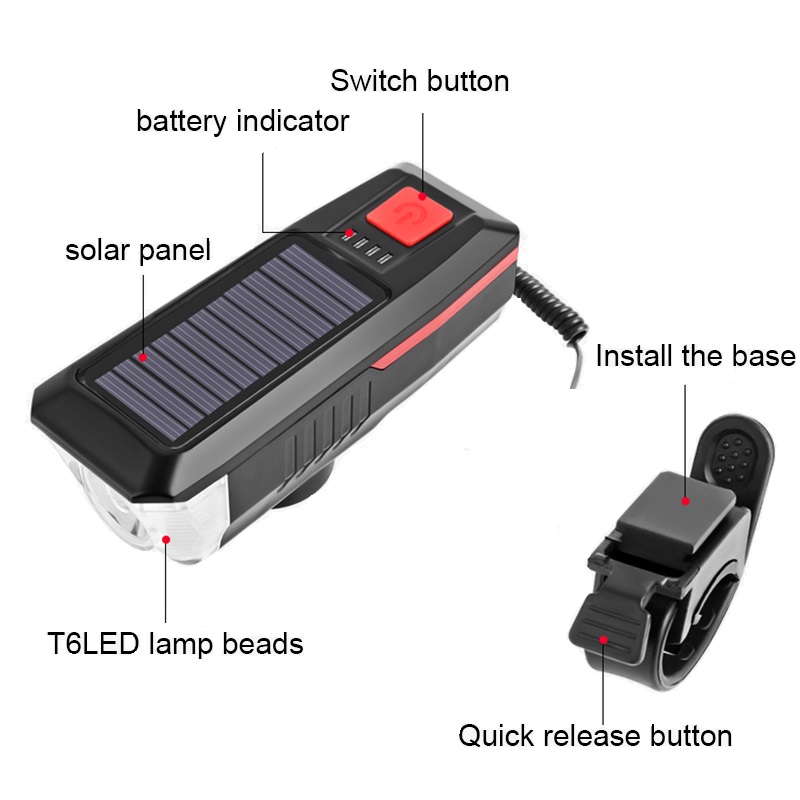 Waterproof Rechargeable Solar Power Bicycle LED Headlights