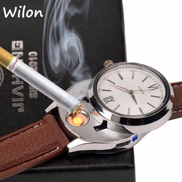 Rechargeable Men Quartz Wrist Watch With Flame Less Lighter 