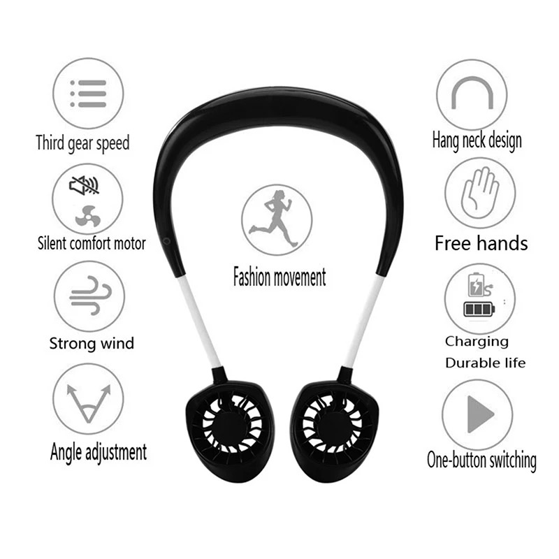 Rechargeable Portable Dual Head Neck Fan