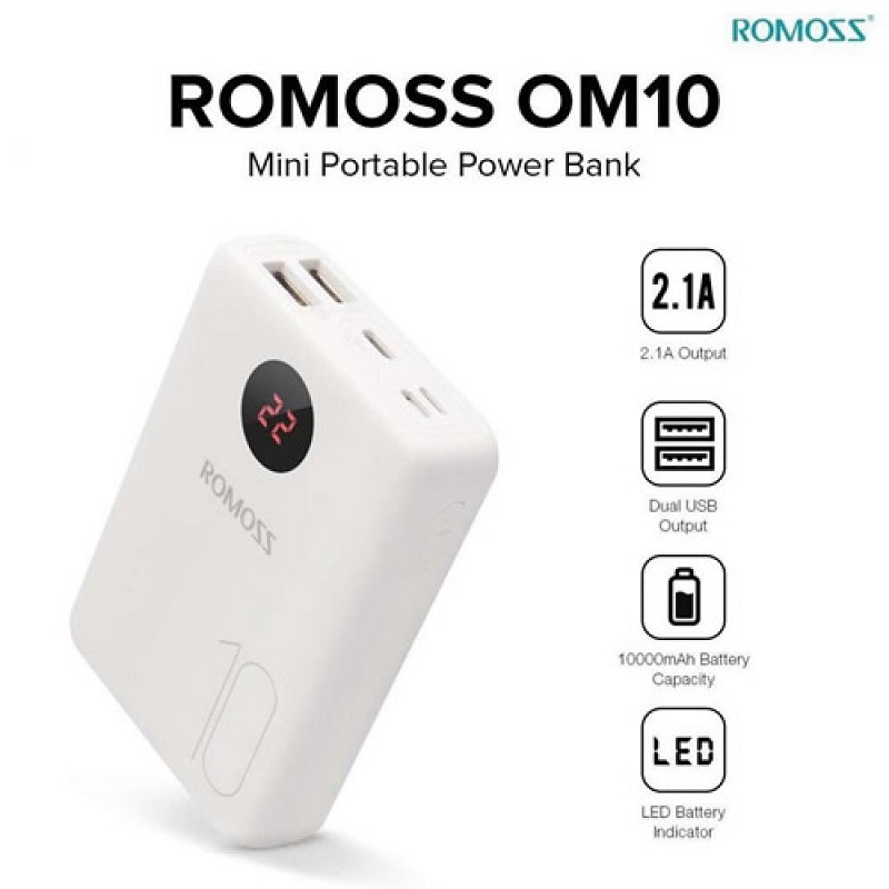 Romoss OM10 With LCD 10000 Mah Power Bank 3 INPUT 2 OUT PUT