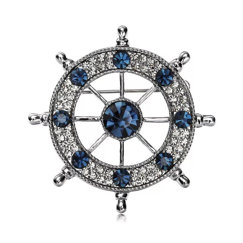 Boat Rudder Crystal Navy Style Brooch Pin