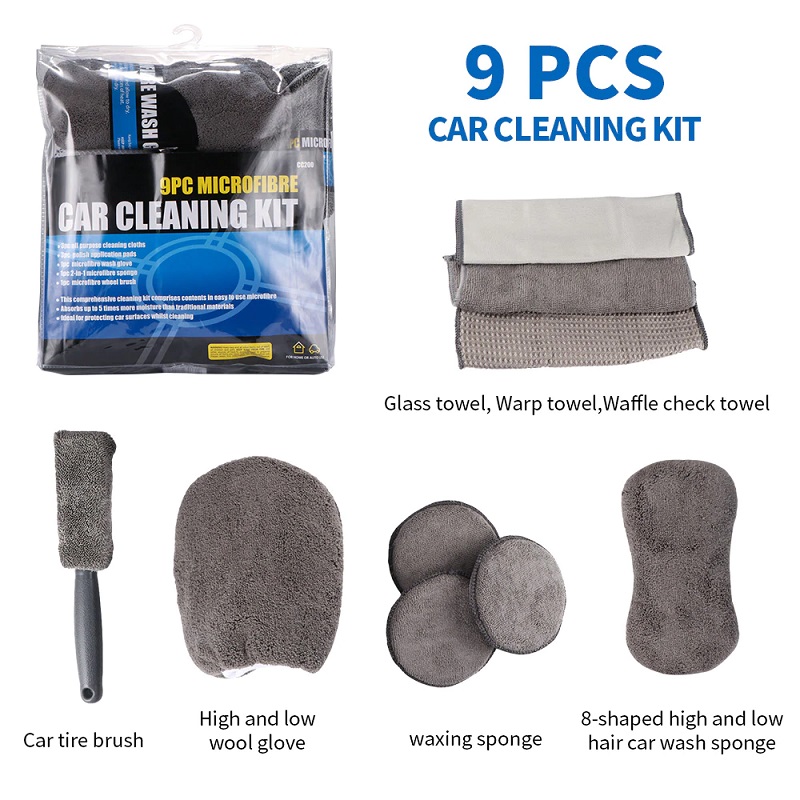 9Pcs Microfiber Car Cleaning Kit