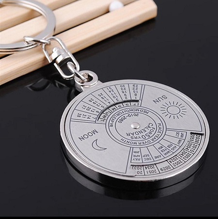 Pack Of 4 50 Years Perpetual Calendar Key Chain Silver Alloy