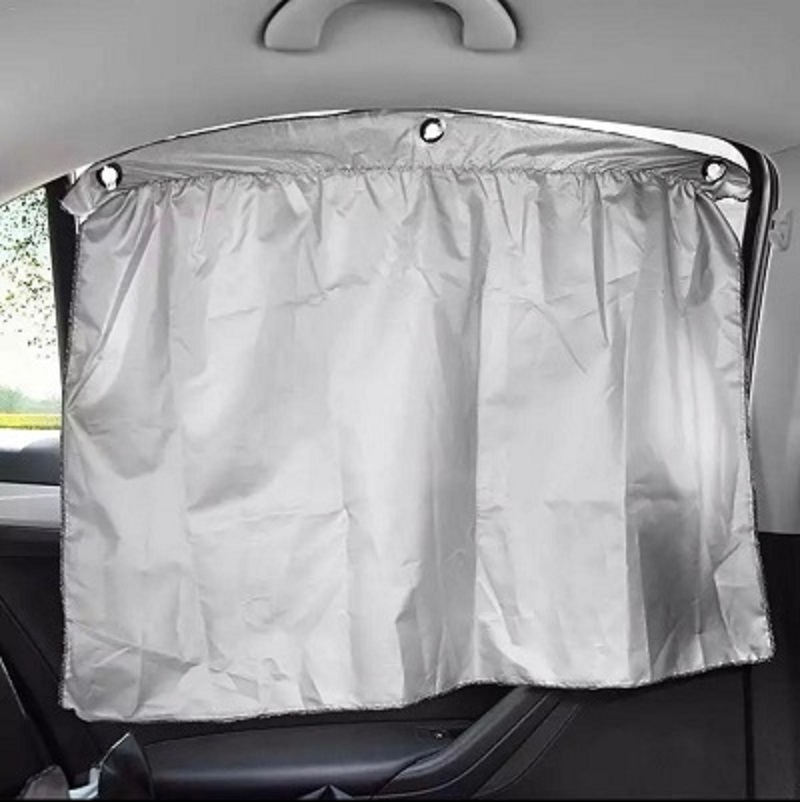 4 PCS Set Sucker Fixing Car Sunshade Curtains Silver Coating Cloth