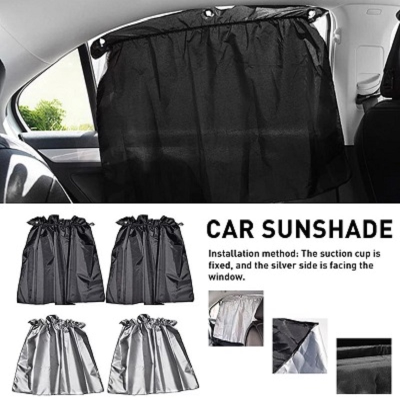 4 PCS Set Sucker Fixing Car Sunshade Curtains Silver Coating Cloth