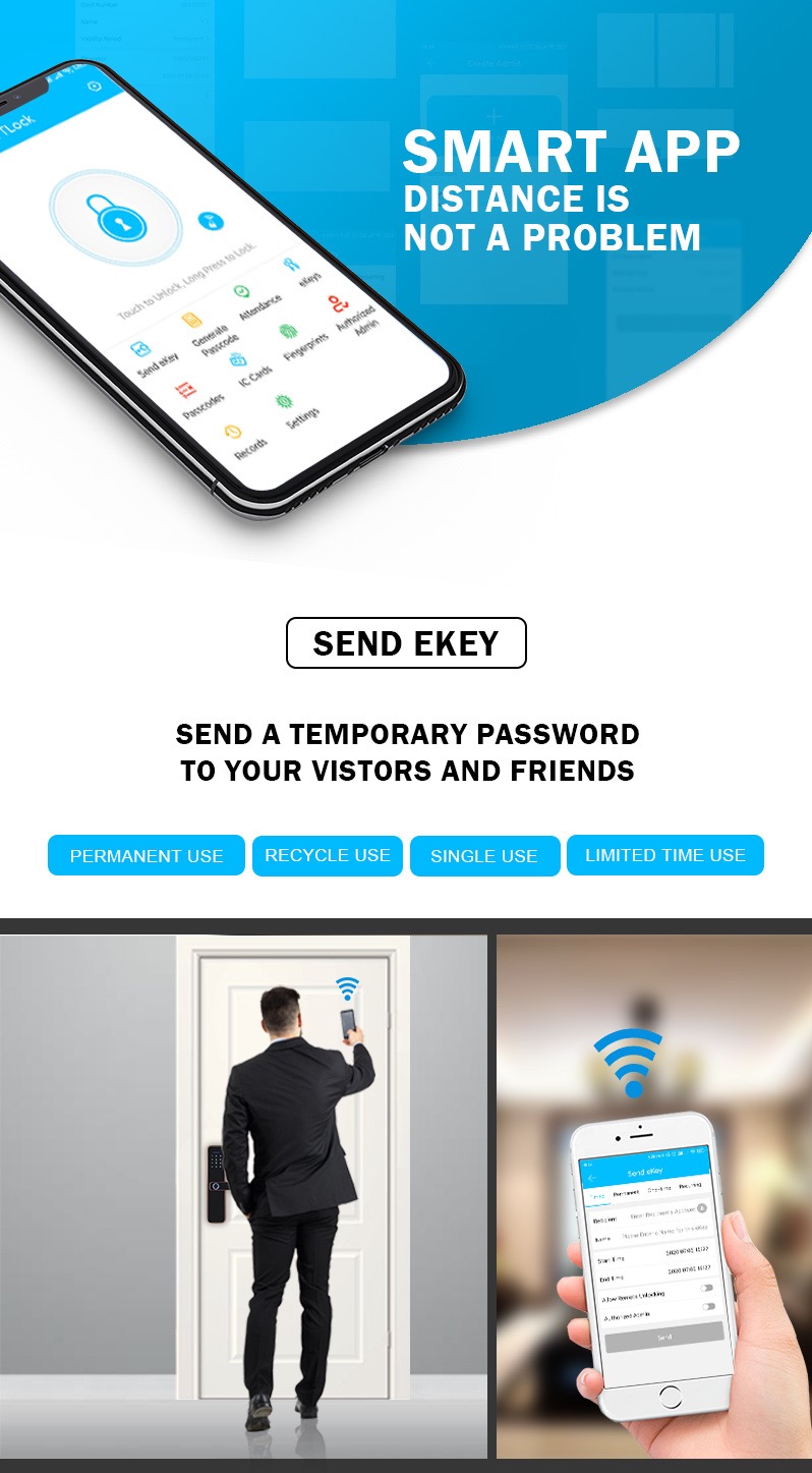 Electronic Smart Door Lock With TTLock App,Security Biometric Fingerprint Intelligent Lock With Passcode RFID